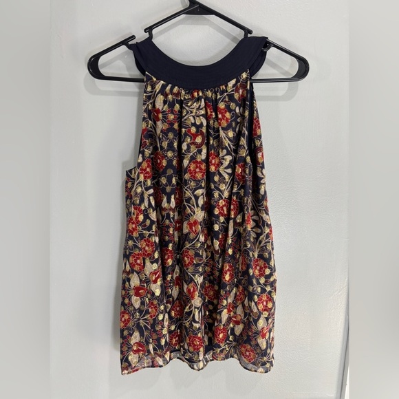Tory Burch Tops - Tory Burch Silk Floral Gold Metallic Halter Top Blouse Size 4 Business casual